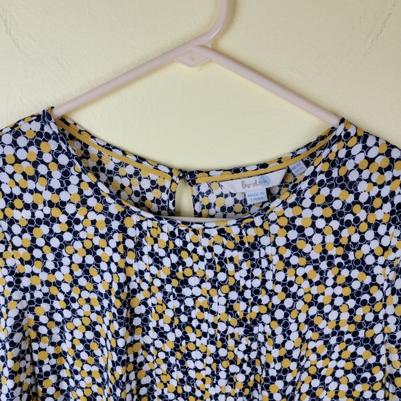 BODEN Aurelia Circles Yellow Navy Blue 1/2 Sleeve Viscose Tunic Dress size 6L - Picture 3 of 12